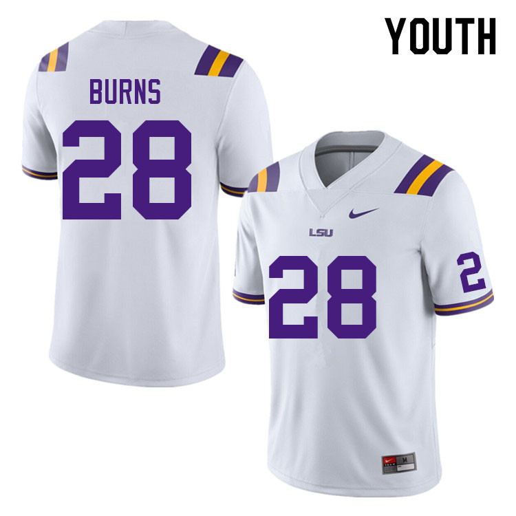 Youth #28 Major Burns LSU Tigers College Football Jerseys Sale-White